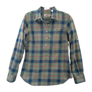 Vineyard Vines Popover Shirt Womens 2 Pastel Plaid Roll Tab Sleeve Preppy Casual